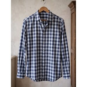 Michael Kors Button-Down Shirt Men L Plaid Blue White Cotton Classic Casual